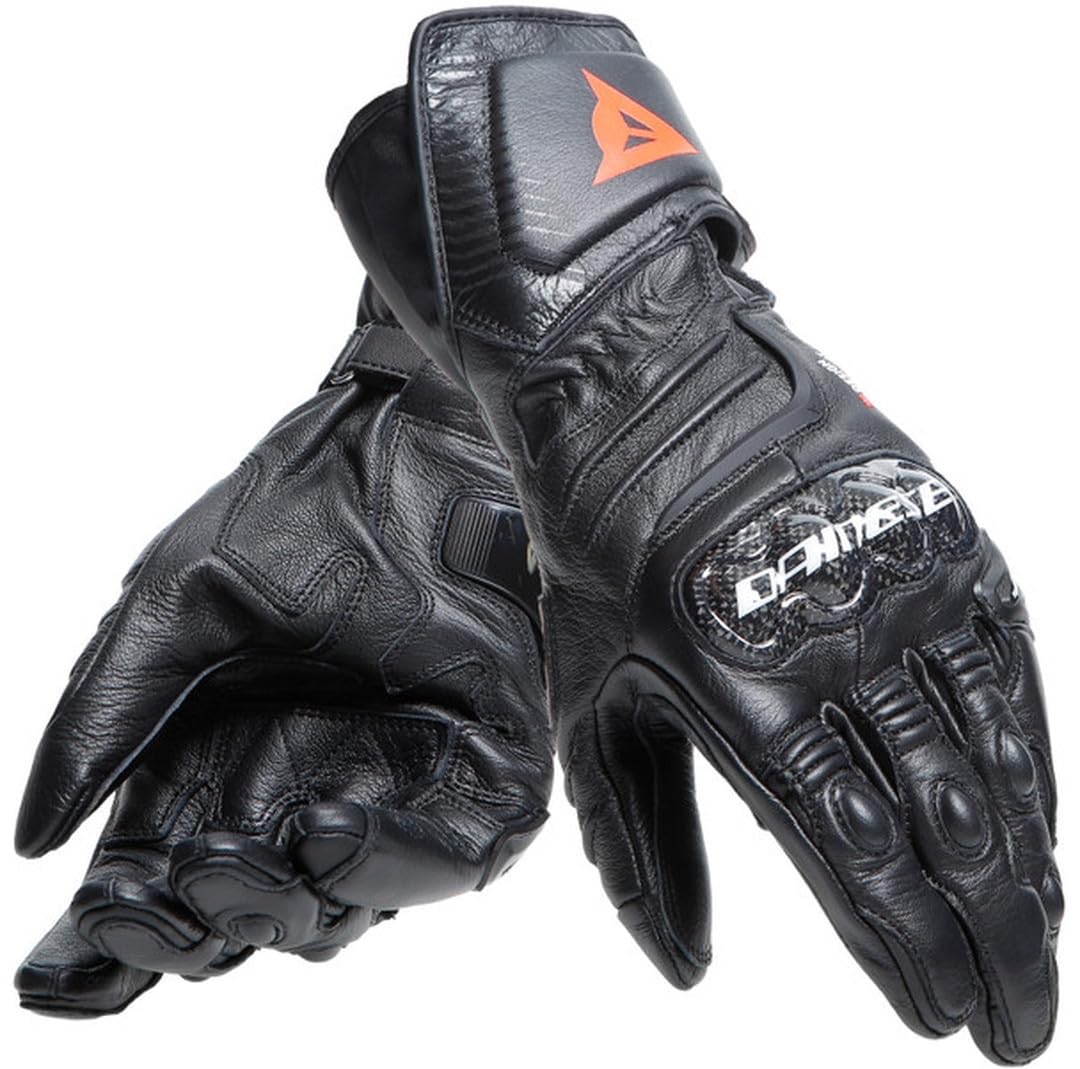 Dainese - Carbon 4 Long Lady Gloves, Lange Sport-Motorradhandschuhe aus Schafsleder mit Knöchelschützern aus Carbon, Frau, Schwarz/Schwarz/Weiß, M von Dainese