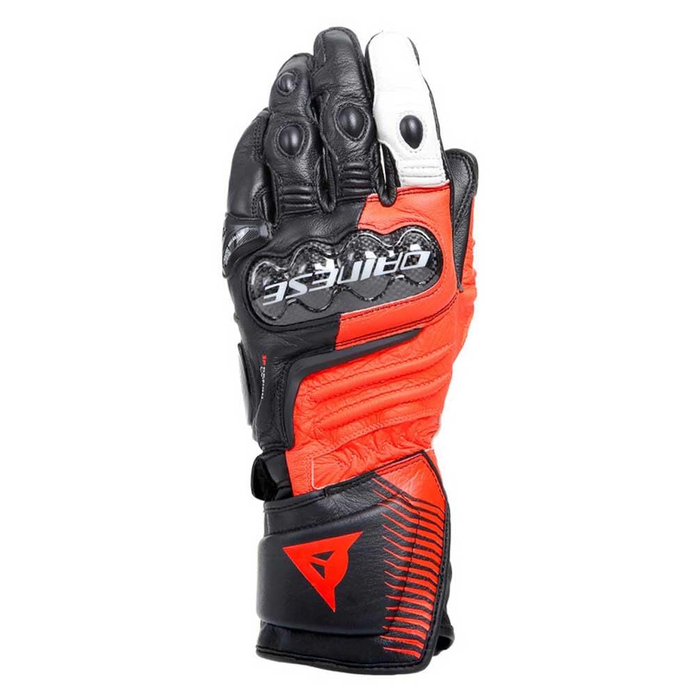 Dainese - Carbon 4 Long Gloves, Lange Sport-Motorradhandschuhe aus Leder, Knöchelschoner aus Carbon, Mann, Schwarz/Fluo-Rot/Weiß, XXL von Dainese