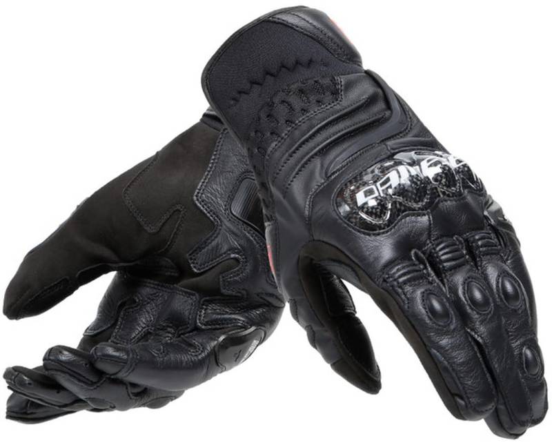 Dainese - Carbon 4 Short Gloves, Kurze Motorradhandschuhe aus Leder, mit Knöchelprotektoren aus Carbon, Mann, Schwarz/Schwarz, XS von Dainese