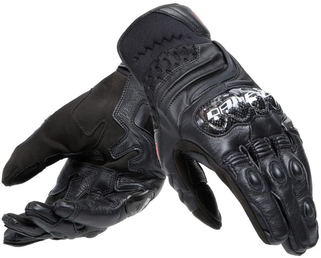 Dainese - Carbon 4 Short Gloves, Kurze Motorradhandschuhe aus Leder, mit Knöchelprotektoren aus Carbon, Mann, Schwarz/Schwarz, M von Dainese