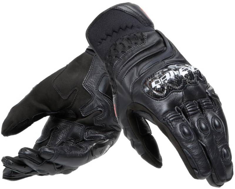 Dainese - Carbon 4 Short Gloves, Kurze Motorradhandschuhe aus Leder, mit Knöchelprotektoren aus Carbon, Mann, Schwarz/Schwarz, S von Dainese