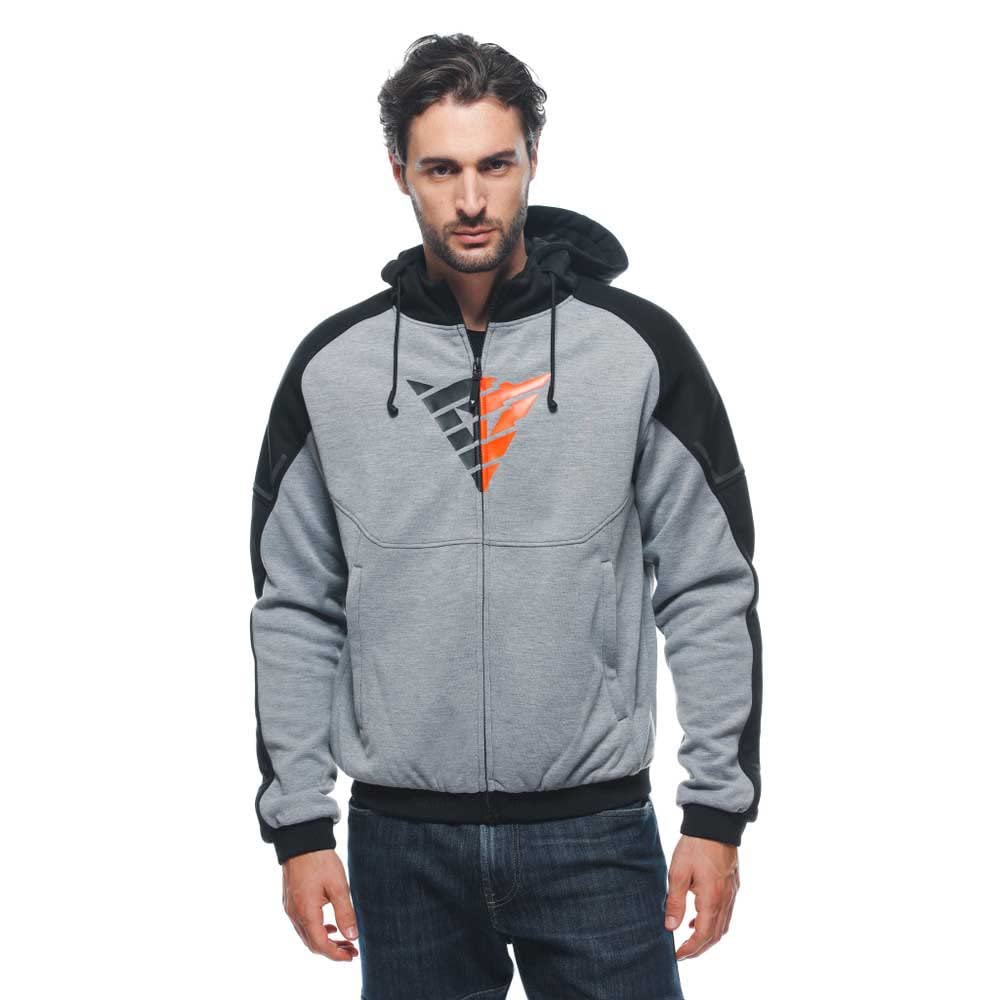 Dainese - Daemon X Safety Hoodie Full Zip, Motorrad Fleecejacke, Mesh Gewebe, Schulter Und Ellbogenprotektoren, Herren Motorradjacke, Grau Melange/Schwarz/Fluo Rot, 54 von Dainese