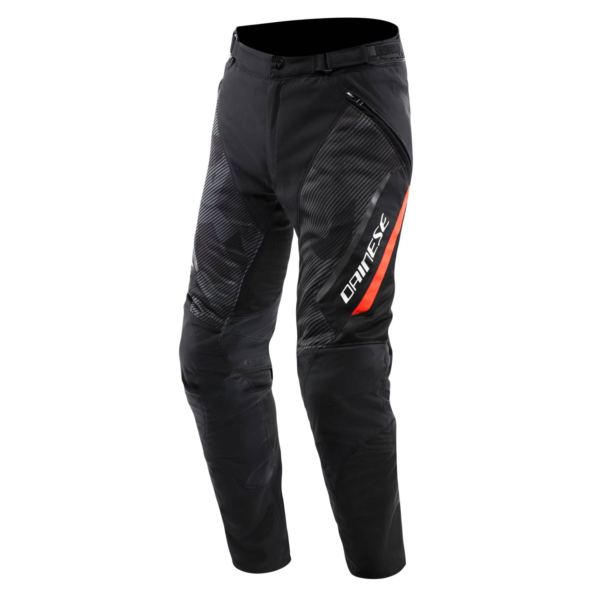 Dainese - Drake 2 Super Air Tex Pants, Mesh-Motorradhose, belüftet und leicht, mit abnehmbaren Protektoren, Mann, Schwarz/Anthrazit/Rot-Fluo, 46 von Dainese