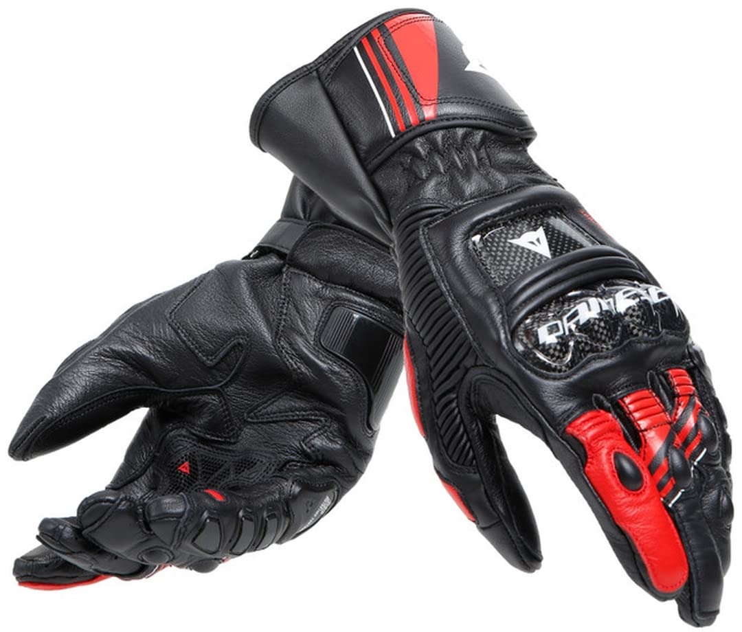 Dainese Druid 4 Gloves Motorradhandschuhe Sport Racing Handschuhe Leder, BLACK/LAVA-RED/WHITE, M von Dainese