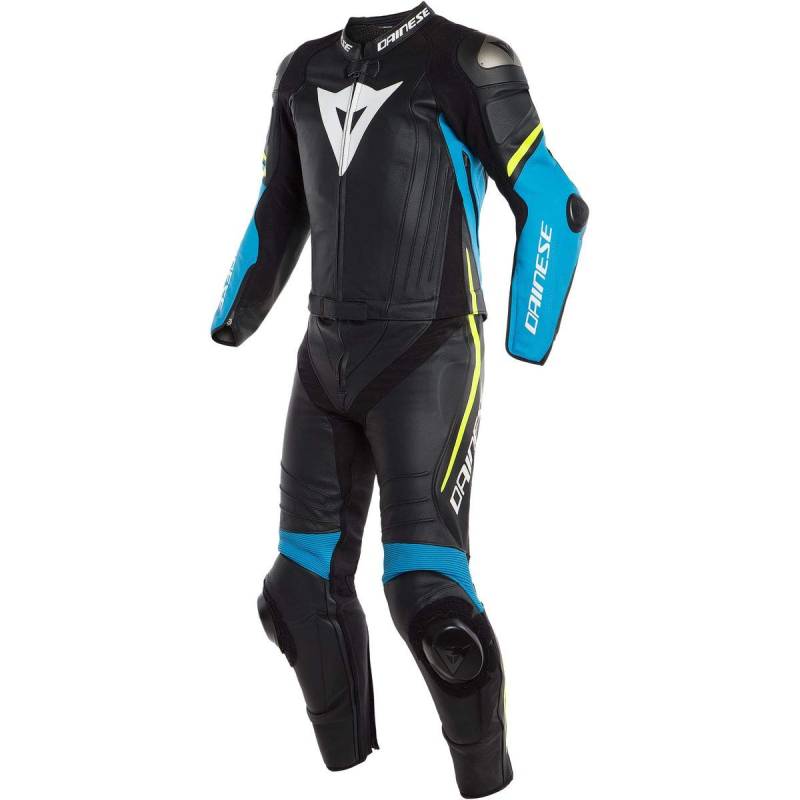 Dainese Lederkombi Laguna Seca 4 2Pcs, schwarz/Fire-blau/fluo-gelb, Größe 52 von Dainese