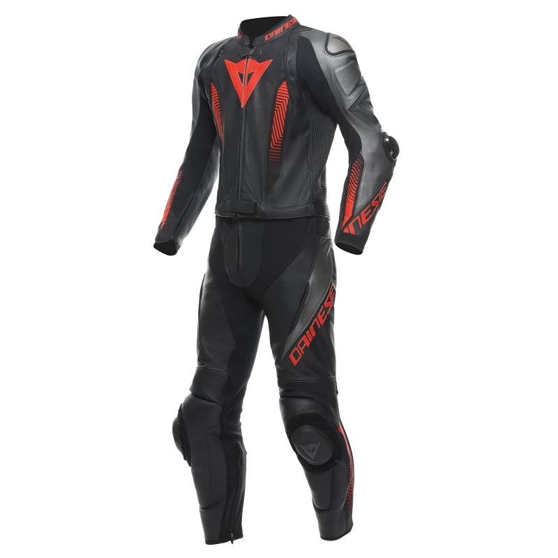 Dainese Lederkombi Laguna Seca 5 zweiteiler Motorradkombi Leathersuit, BLACK/ANTHRACITE/FLUO-RE, 48 von Dainese