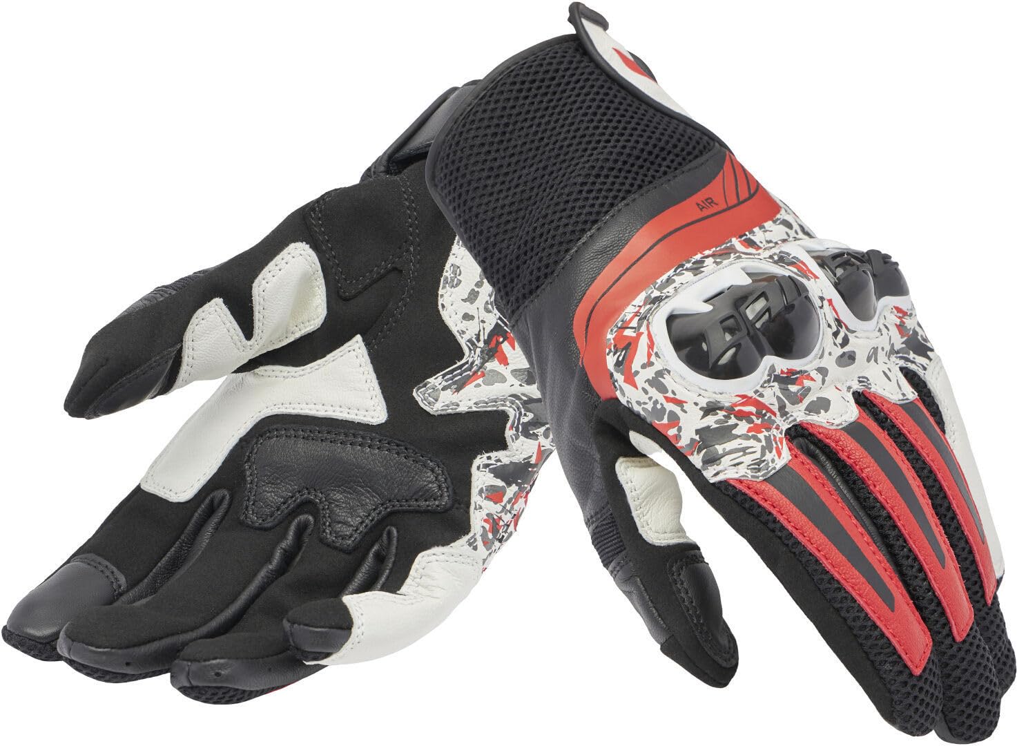 Dainese - Mig 3 Unisex Gloves, Leder-Motorradhandschuhe, Knöchelschutz, Touchscreen, für Männer und Frauen, Schwarz/Rot Spray/Weiß, M von Dainese