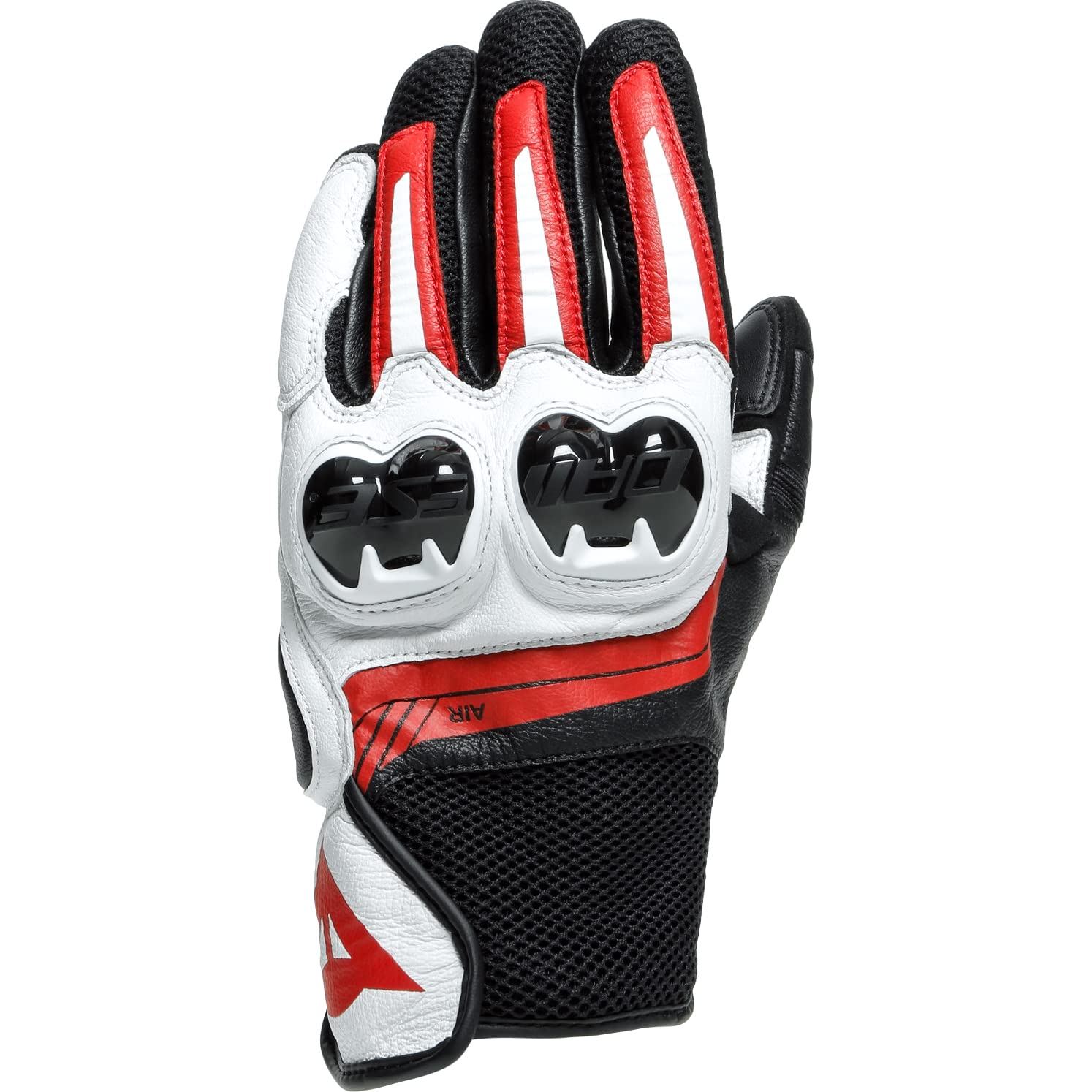 Dainese Mig 3 Unisex Leather Gloves, Motorradhandschuhe Leder mit Protektoren, für Damen und Herren, Schwarz/Weiß/Lava Rot, S von Dainese