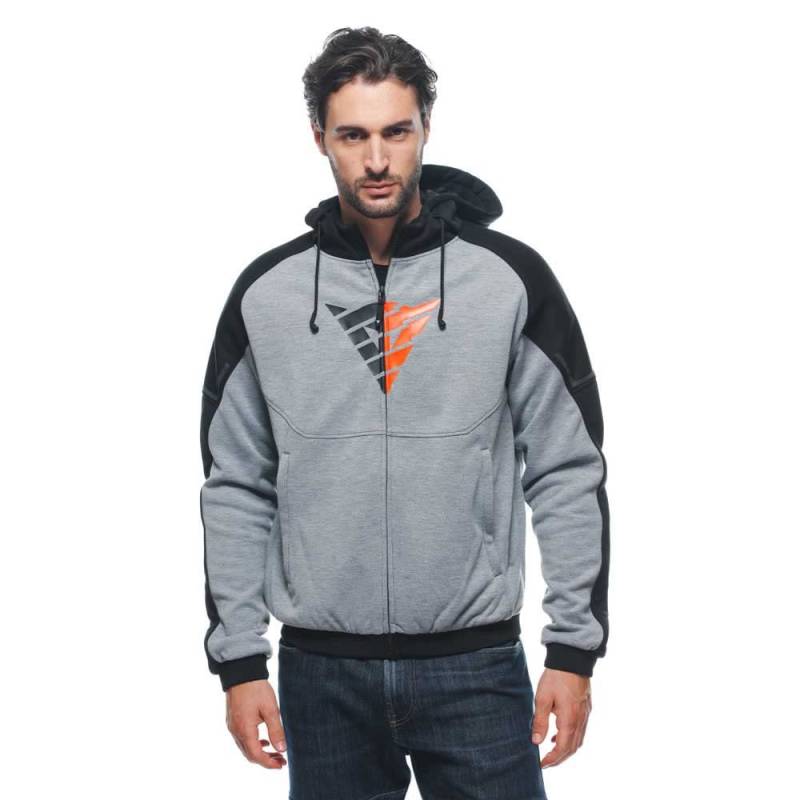 Dainese - Daemon X Safety Hoodie Full Zip, Motorrad Fleecejacke, Mesh Gewebe, Schulter Und Ellbogenprotektoren, Herren Motorradjacke, Grau Melange/Schwarz/Fluo Rot, 58 von Dainese