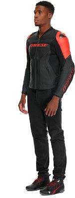 Dainese Racing 5, Lederjacke perforiert - Schwarz/Neon-Rot - 48 von Dainese