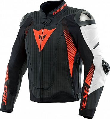 Dainese Super Speed 4, Lederjacke perforiert - Matt-Schwarz/Weiß/Neon-Rot - 54 von Dainese