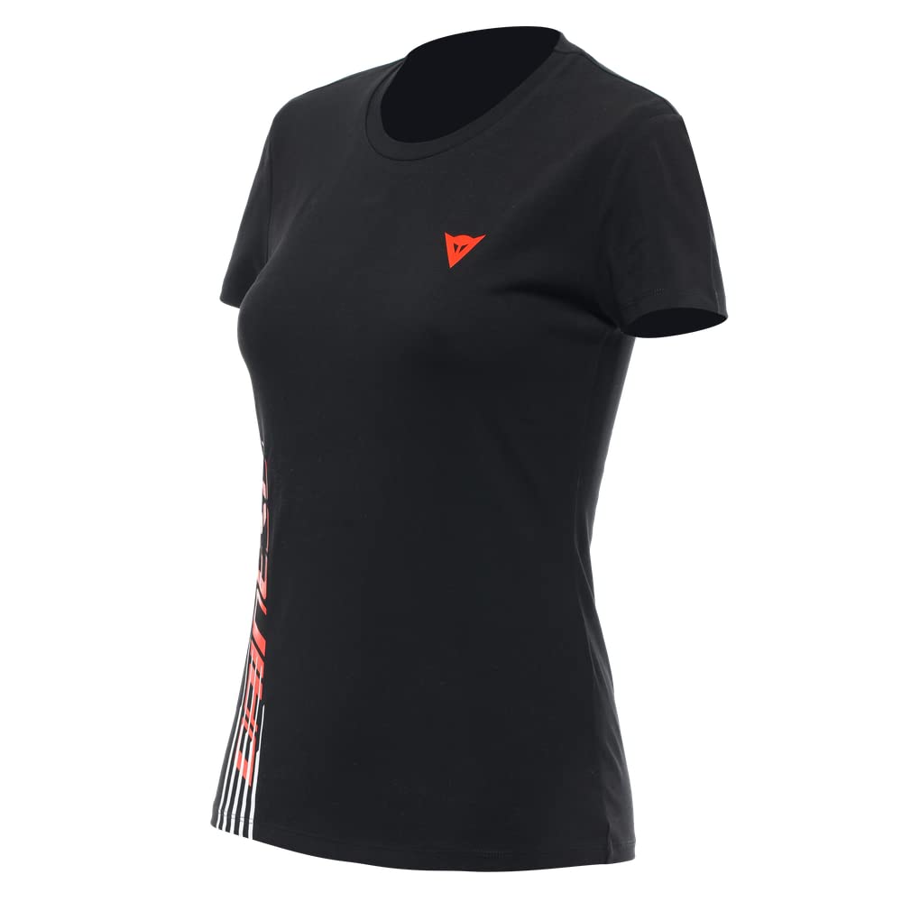 Dainese T-Shirt Logo Lady, T-Shirt Kurzarm 100% Baumwolle, Damen, Schwarz/Fluo-Rot, L von Dainese