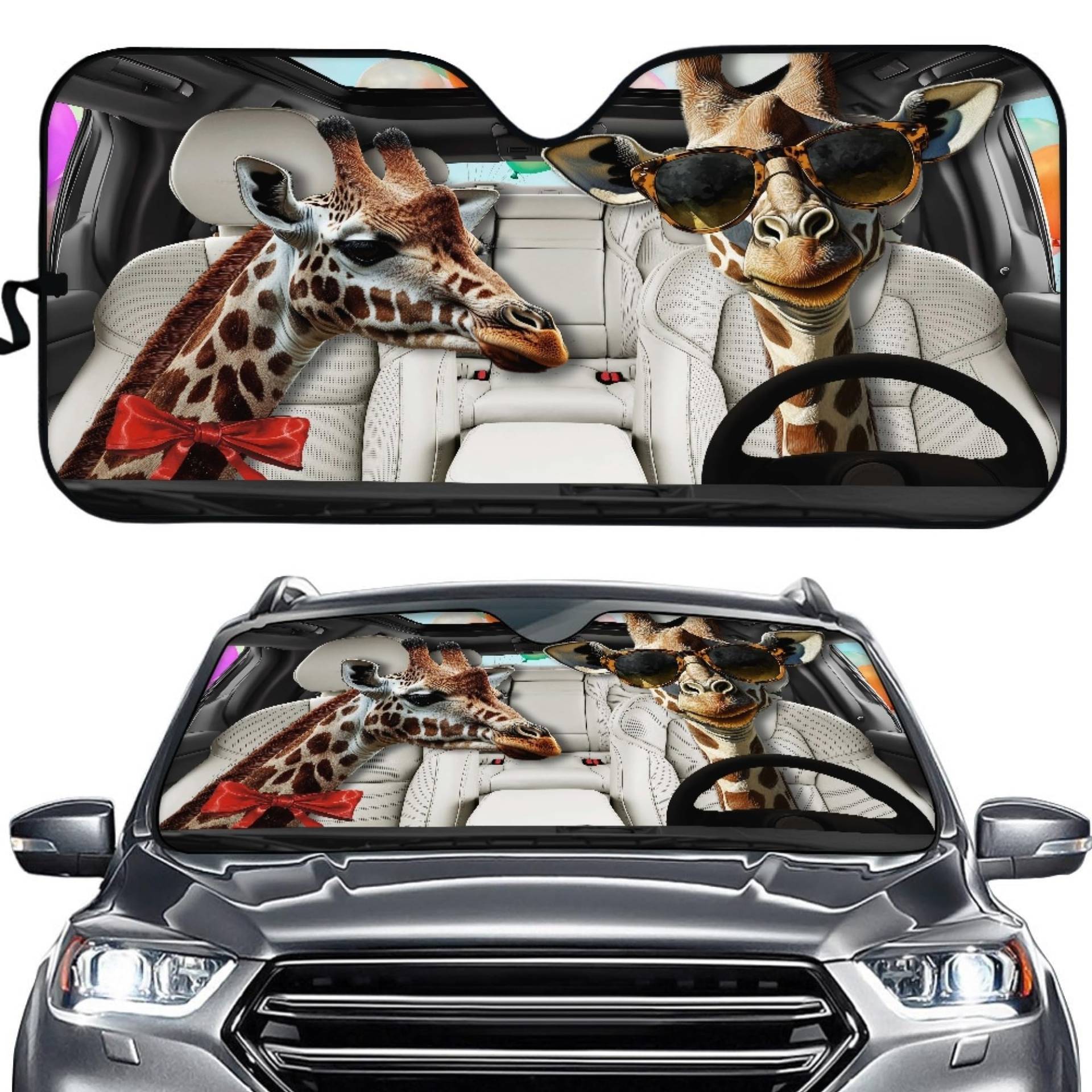 Auto Sonnenschutz Frontscheibe, Lustige Tiere Design, Universal Größe, UV-Schutz Windschutzscheiben Abdeckung, Faltbare Sonnenblende (Lustige Giraffe) von Dajingkj