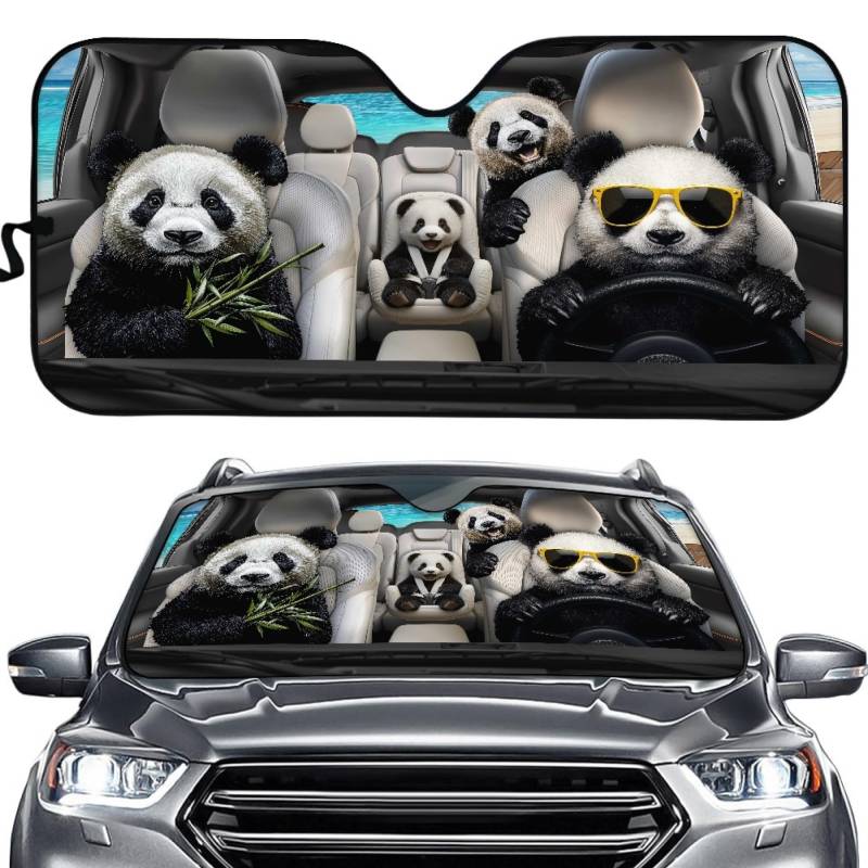 Auto Sonnenschutz Frontscheibe, Lustige Tiere Design, Universal Größe, UV-Schutz Windschutzscheiben Abdeckung, Faltbare Sonnenblende (Niedliche Panda-Familie) von Dajingkj