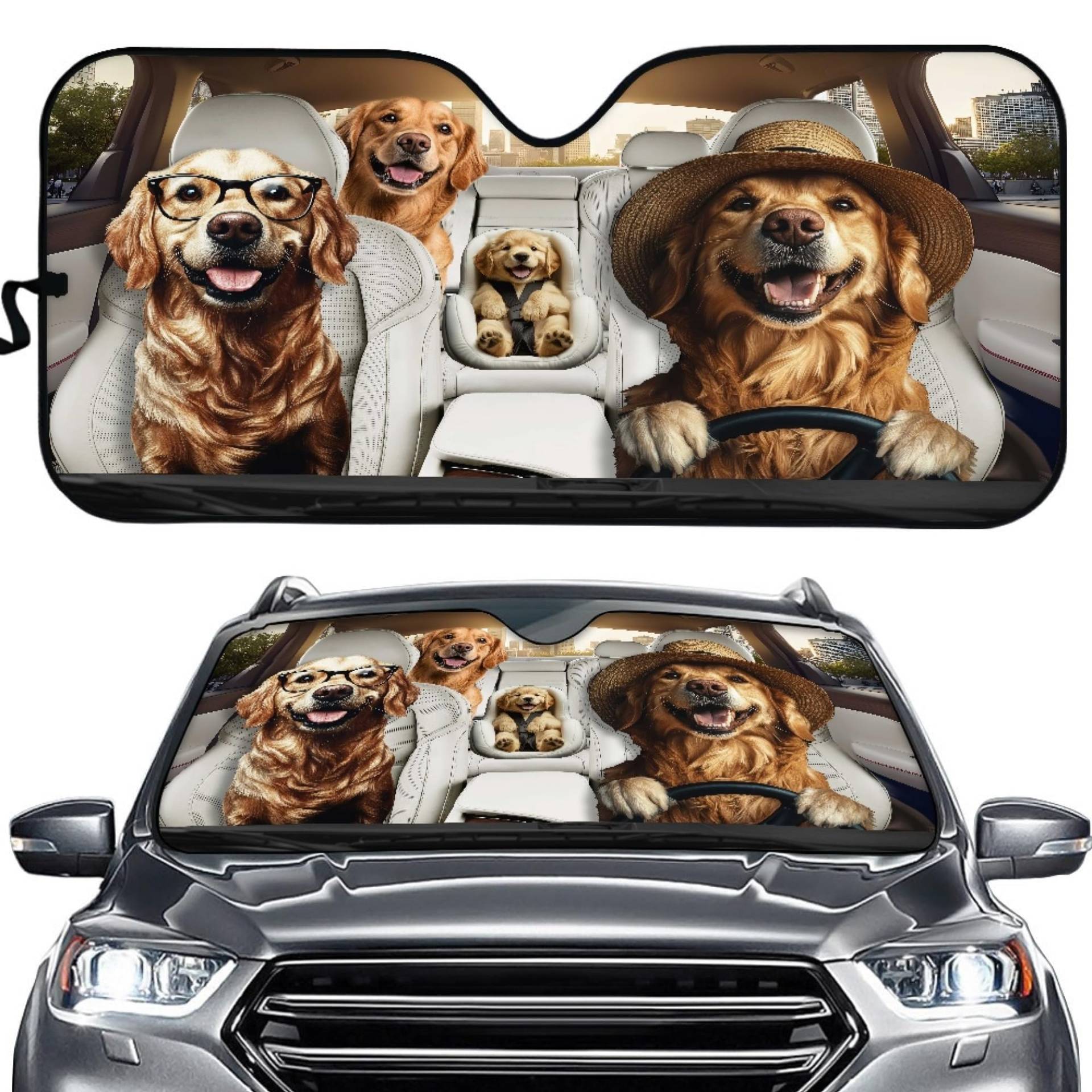 Auto Sonnenschutz Frontscheibe, Lustige Tiere Design, Universal Größe, UV-Schutz Windschutzscheiben Abdeckung, Faltbare Sonnenblende (Niedlicher Hund) von Dajingkj