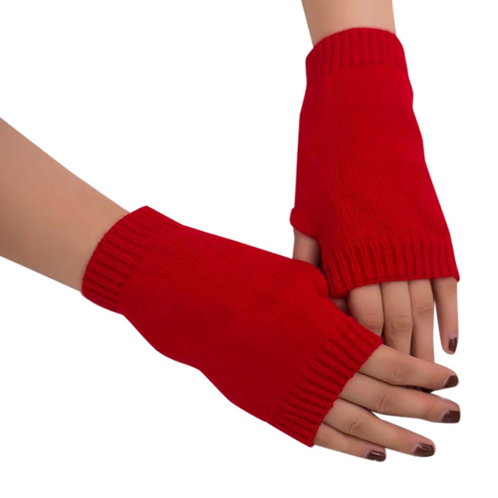 Dantazz Damen Handschuhe Fingerlose Strickhandschuhe Warme Winterhandschuhe Kurzer Gestrickte Handschuhe Pulswärme Halbfingerhandschuhe für Frauen Armwärmer Armstulpen Fäustling (Rot, onesize) von Dantazz