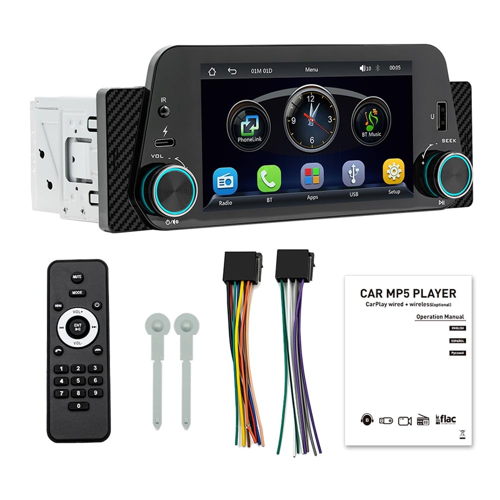 Darmlly 1 Din 5 Auto MP5 Navigations-Player Stereo Smart Bluetooth Rückfahrkamera Autoverbindung Kabelloses Carplay + Android Auto von Darmlly