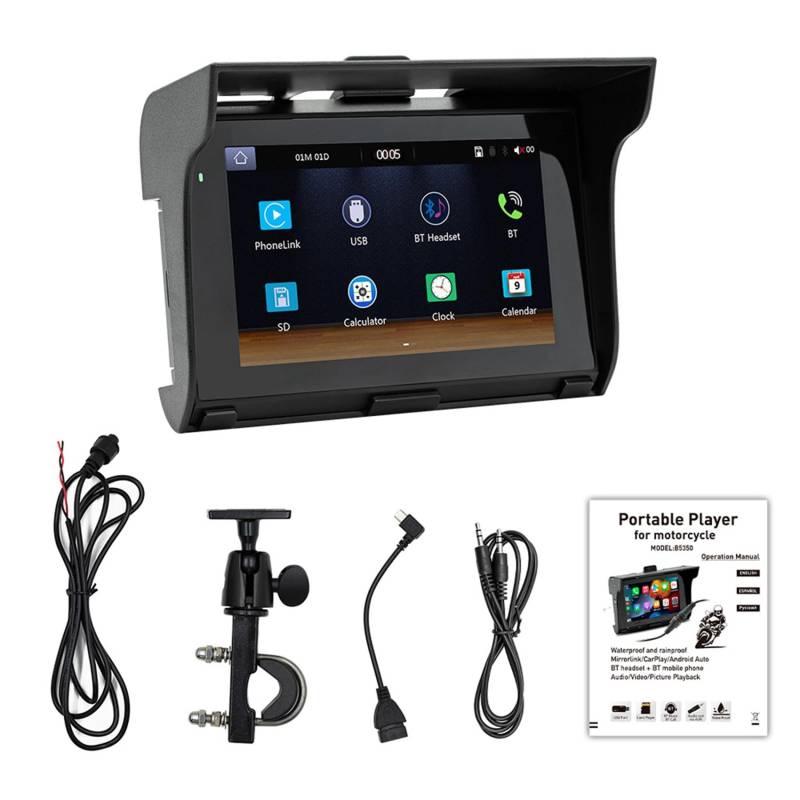 Darmlly 5 Tragbares Motorrad-Kapazitiv-Display für Kabelloses Carplay Android Auto IP65 Wasserdichter Motorradbildschirm von Darmlly