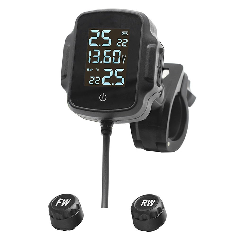 Darmlly Motorrad TPMS Motorrad ReifendrucküBerwachungssystem Reifentemperatur Alarmsystem mit QC 3.0 USB LadegeräT von Darmlly