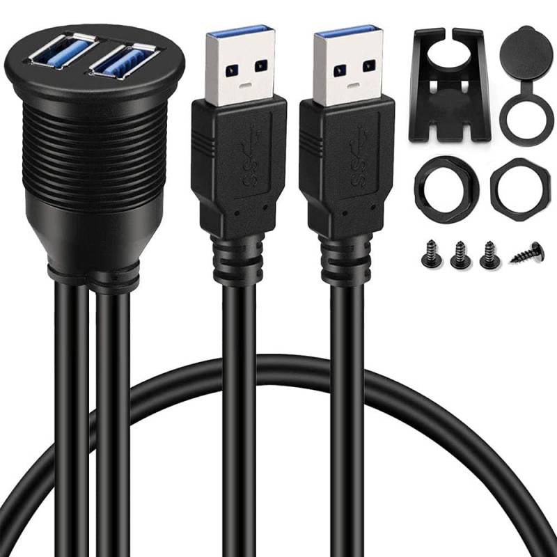 Daroplo 2 Ports Dual USB 3.0 AUX Unterputz Auto Halterung VerläNgerungs Kabel für Auto Boot Motorrad Armaturen Brett - 3 Fuß von Daroplo