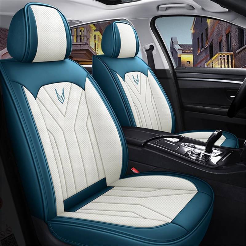 DateYcn Autositzbezüge passend für RN Clio Duster Clio 4 Espace Seat Leon Ibiza Mitsubishi Lancer X Pajero Outlander Lancer Subaru Forester Autoschutz Leder Sitzbezug Blau Weiß von DateYcn