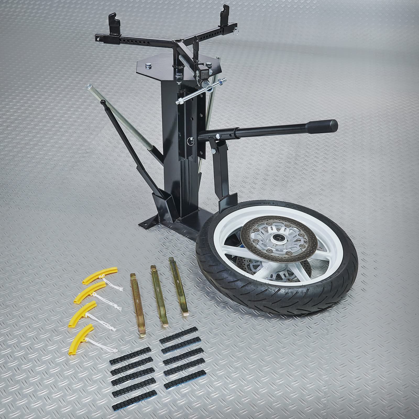 Datona Reifenmontage Kombivorteil: Reifenmontage Gerät für Auto- und Motorradreifen + Reifenlöffel + Felgenschutz + Klebegewichte von Datona