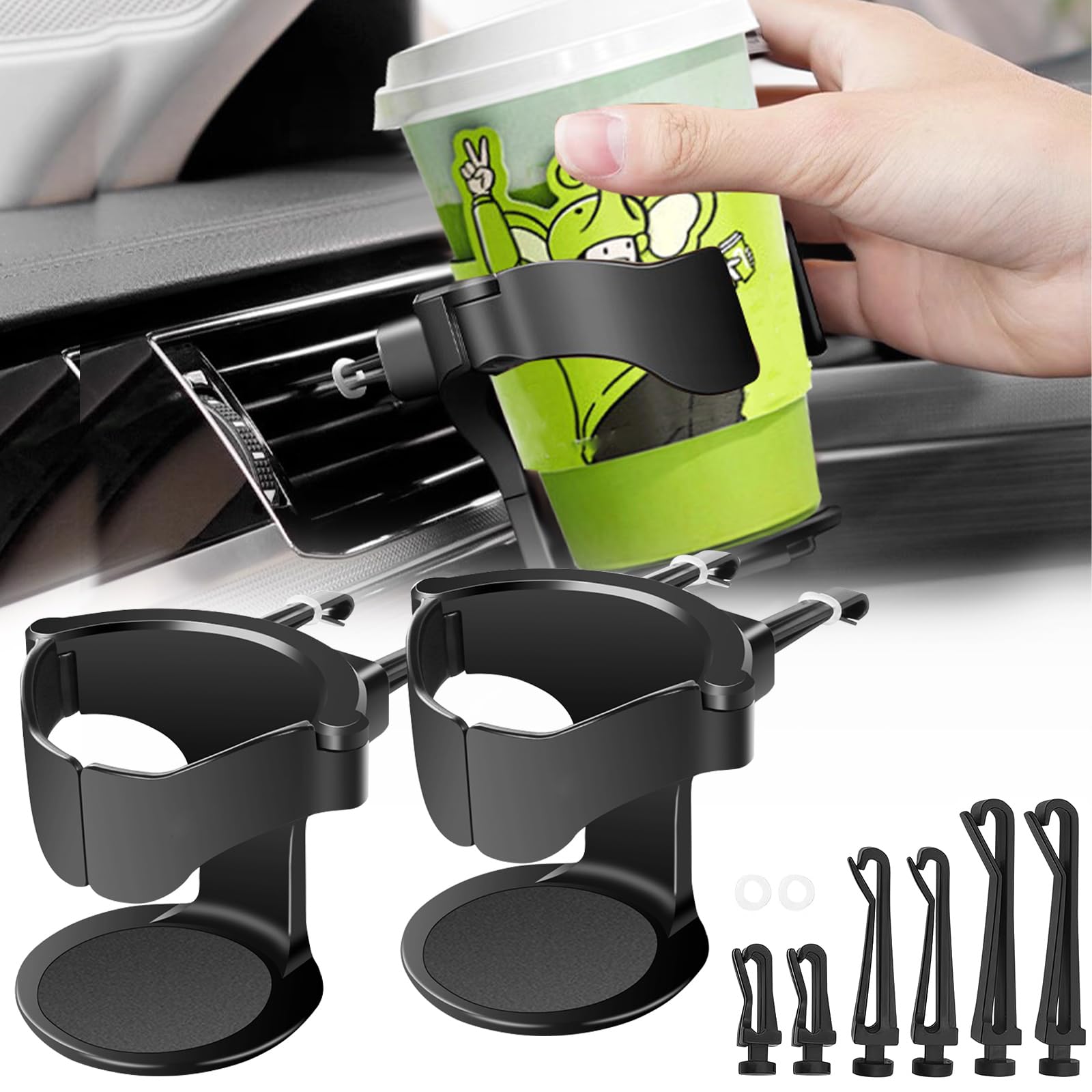 Dawumin 2 Stück Getränkehalter Auto, Universell Auto Becherhalter mit Auto Belüftungs Clips, Verstellbarere Flaschenhalter für Auto Aschenbecher, Geeignet für Kaffeetassen, Getränke, Aschenbecher von Dawumin