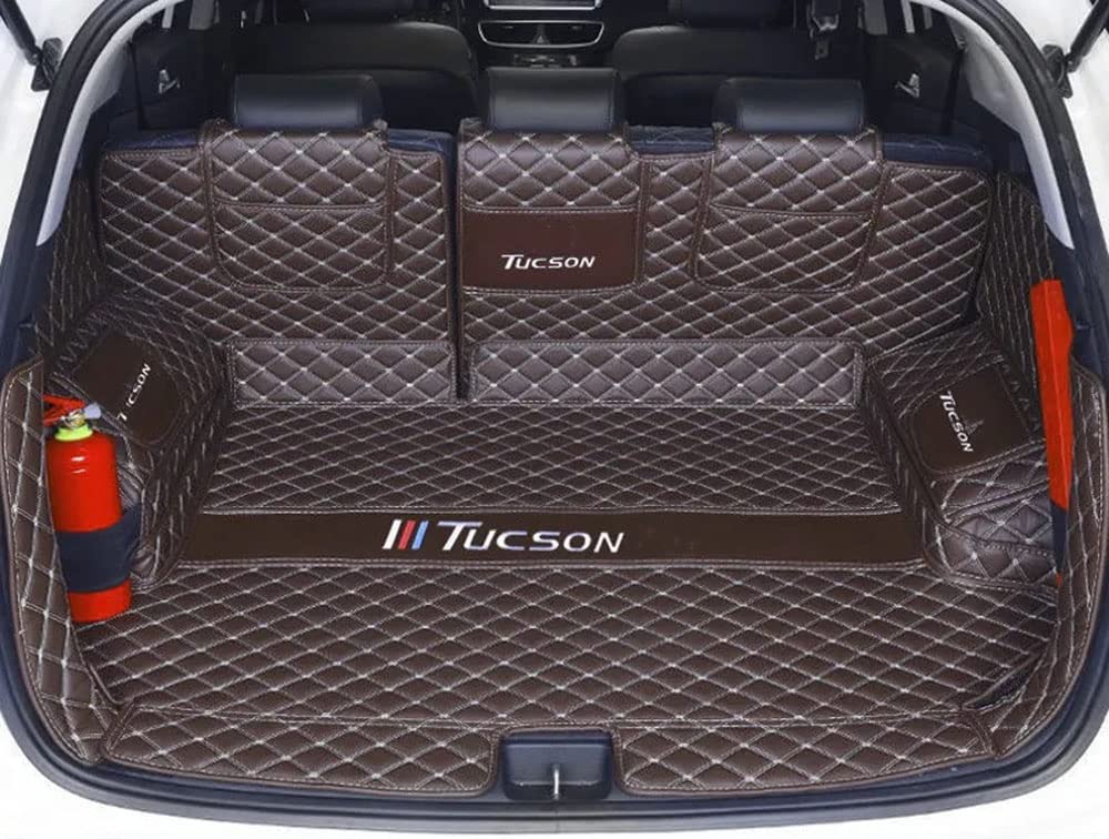 Dciustfhe Auto Kofferraummatte, für Hyundai Tucson 2015-2022 Leder Kofferraum Schutzmatte Antirutschmatte pflegeleicht Kratzfest abtrennbar zubehör,Full-wrap-Coffeestyle von Dciustfhe