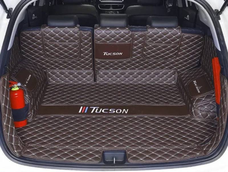 Dciustfhe Auto Kofferraummatte, für Hyundai Tucson 2015-2022 Leder Kofferraum Schutzmatte Antirutschmatte pflegeleicht Kratzfest abtrennbar zubehör,Full-wrap-Coffeestyle von Dciustfhe