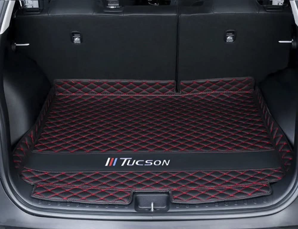 Dciustfhe Auto Kofferraummatte, für Hyundai Tucson 2015-2022 Leder Kofferraum Schutzmatte Antirutschmatte pflegeleicht Kratzfest abtrennbar zubehör,Single-Black-redstyle von Dciustfhe