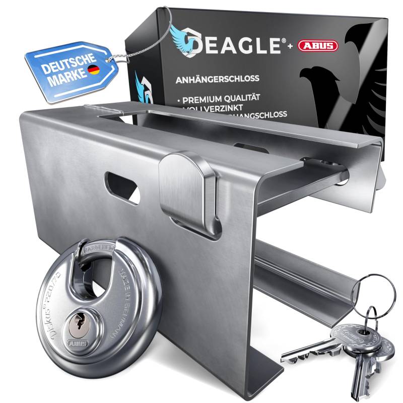 Deagle® Anhängerschloss + ABUS Diskus + Hochwertige Verzinkung + Optimaler Schutz im abgekuppelten Zustand bei jeder Wetterlage von Deagle