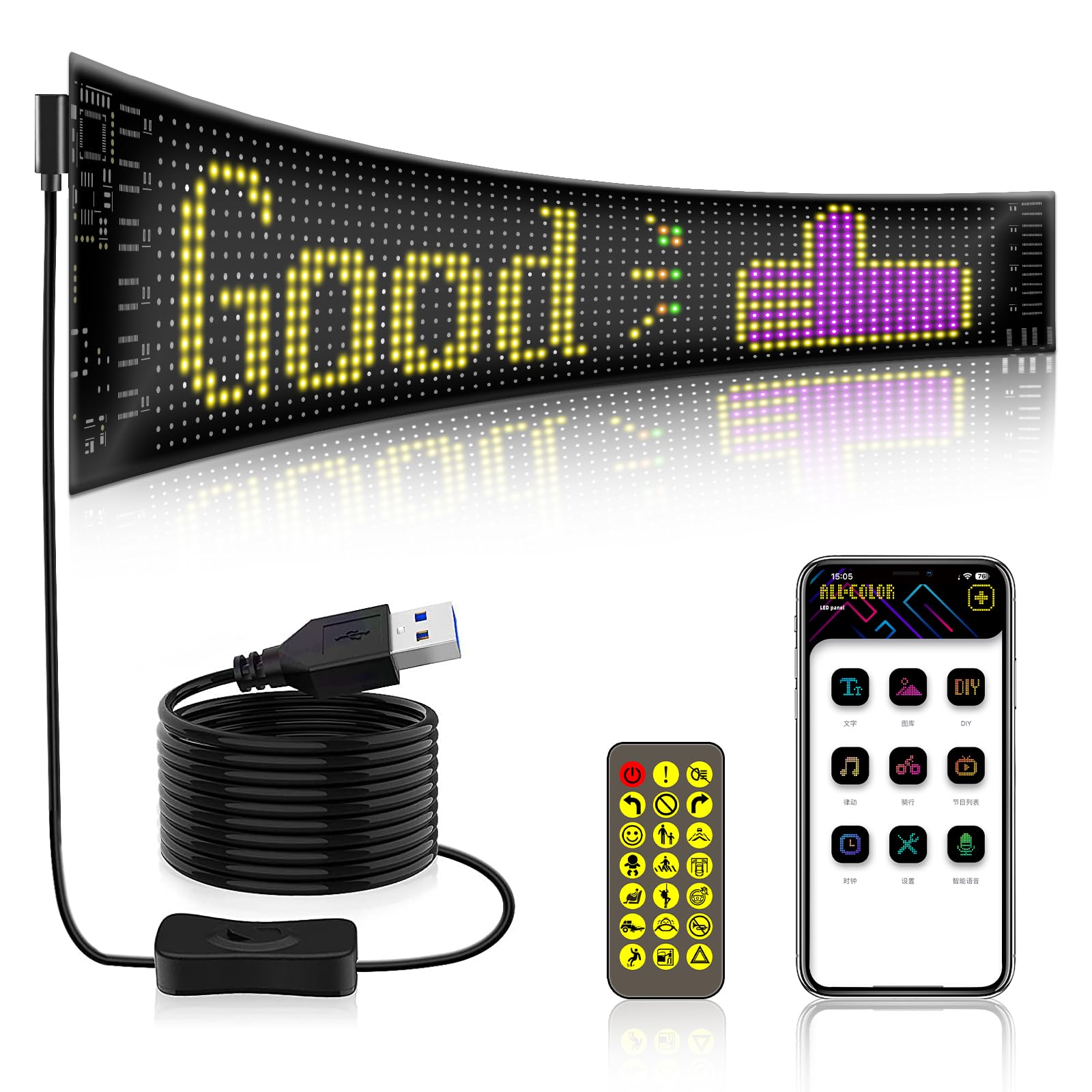 Flexibler LED Anzeigetafel, Programmierbar LED Laufschrift Dislplay mit Bluetooth-App, USB Betriebene, für Auto, LKW, Geschäft, Bar, Graffiti, Animation (37.4 x 9.2cm) von Dechoga