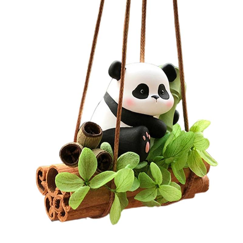 Decorhome Auto-Innendekoration – Schwingender Panda-Autoschmuck | Cartoon Rückspiegel Anhänger Reflektor | Mehrzweckfahrzeug-High-End-Bambus-Panda-Autoanhänger Mit Aromatherapie-Diffusor von Decorhome