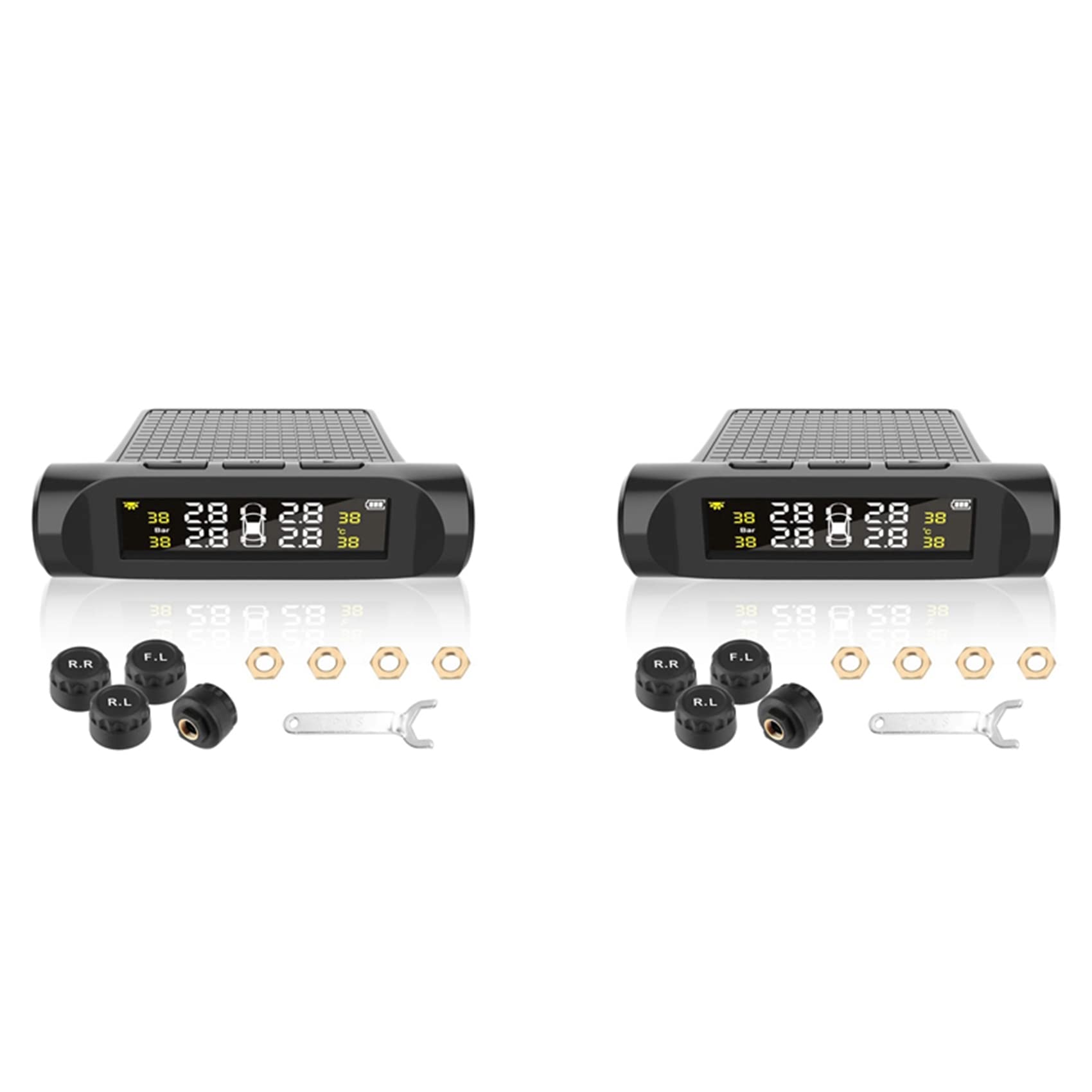 Decqerbe 2 x Reifendruckkontrollsystem für Auto, Reifendruck, Batterie, digitales LCD-Display, Auto-Sicherheitsalarmsysteme von Decqerbe