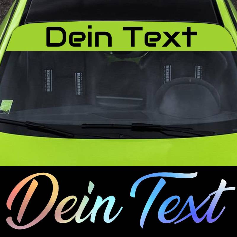 Sonnenblendstreifen Wunschtext mit ABE Visier Windschutzscheibe Sonnenblende Banner Dein Text in Farbe und Hologramm (Cut Out Text) von Decus