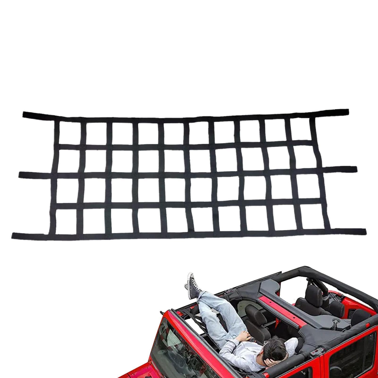 Auto-Hängematte – 150 x 50 cm Personen-Cargo-Netz, Hängematte, wasserdichtes Nylon-Cargo-Netz für Menschen, leichte Hängematte, Hängematten-Aufbewahrung, Dachnetz-Zubehör, Camping, Wandern, Fahrtour von Deewar