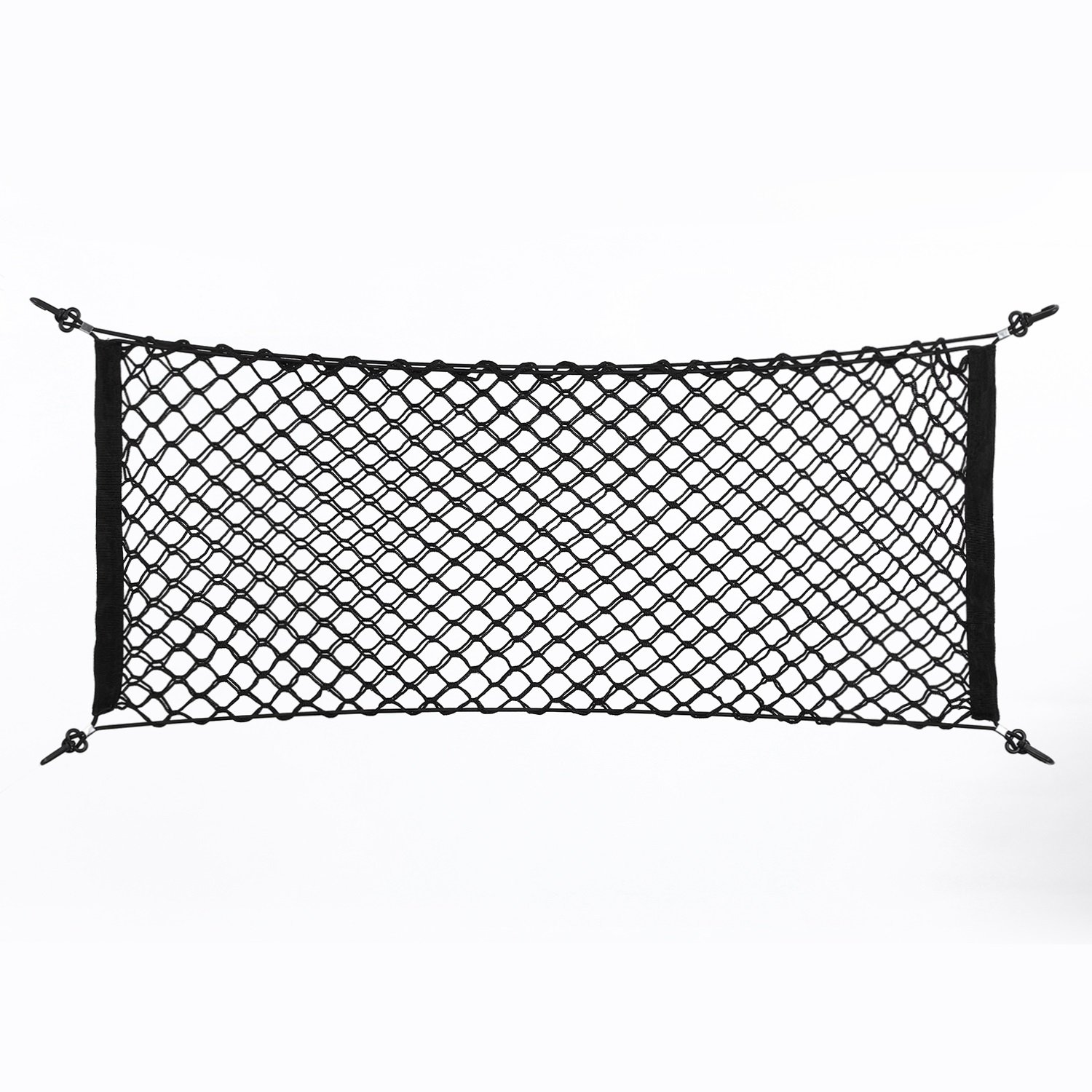 Kofferraumnetz Delaman Universal Elastisch Nylon Kofferraumnetz Lagerung doppelt Gepäcknetz Trennnetz 105 x 55 cm mit 4 Haken, Schwarz von Delaman