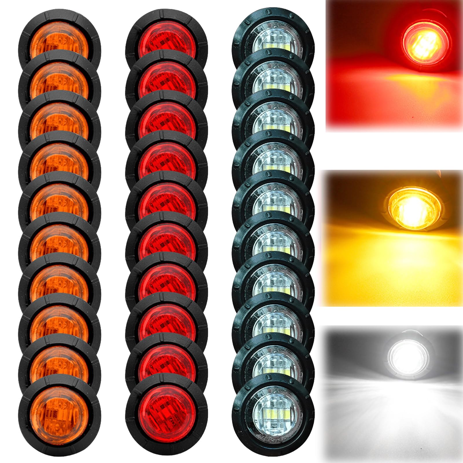 Delamiya 30 Stück 3/4" Auto Runde LED Seitenleuchten, Vorne Hinten Seitenmarkierungsanzeigen Licht 12V 24V Kontrollleuchte Begrenzungsleuchten Positionsleuchten für LKW, Anhänger, Wohnmobil, Wohnwagen von Delamiya