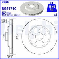 Bremsscheibe DELPHI BG5171C vorne, belüftet, hochkarbonisiert, 2 Stück von Delphi