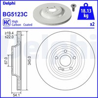 Bremsscheibe DELPHI BG5123C hinten, belüftet, voll, hochkarbonisiert, 2 Stück von Delphi