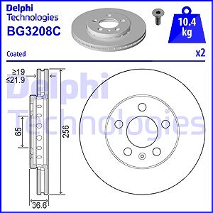 Delphi Bremsscheibe [Hersteller-Nr. BG3208C] für Audi, Seat, Skoda, VW von Delphi