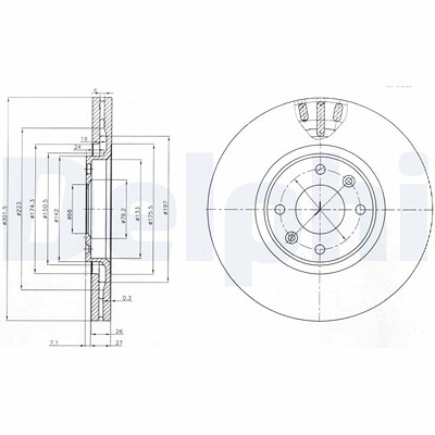 Delphi Bremsscheibe [Hersteller-Nr. BG4002] für Alfa Romeo, Citroën, Ds, Ds (capsa), Fiat, Jeep, Opel, Peugeot, Vauxhall von Delphi