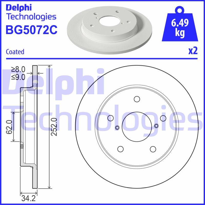 Bremsscheibe Hinterachse Delphi BG5072C von Delphi