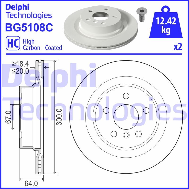 Bremsscheibe Hinterachse Delphi BG5108C von Delphi