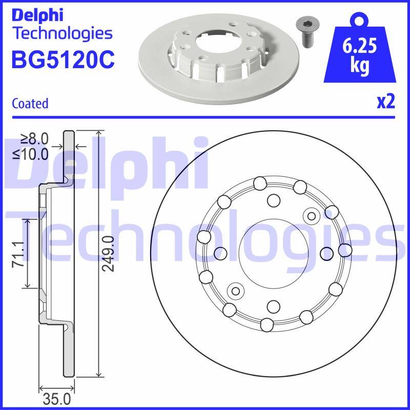 Bremsscheibe Hinterachse Delphi BG5120C von Delphi