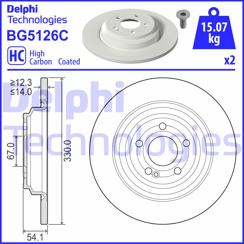 Bremsscheibe Hinterachse Delphi BG5126C von Delphi