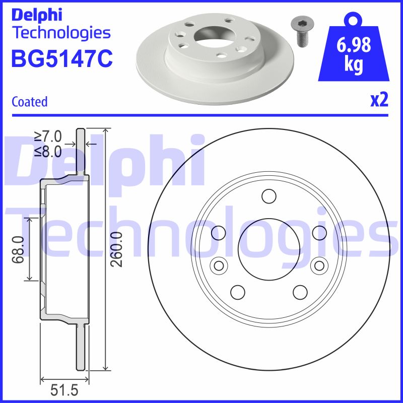 Bremsscheibe Hinterachse Delphi BG5147C von Delphi