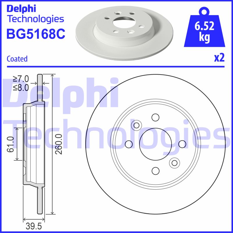 Bremsscheibe Hinterachse Delphi BG5168C von Delphi