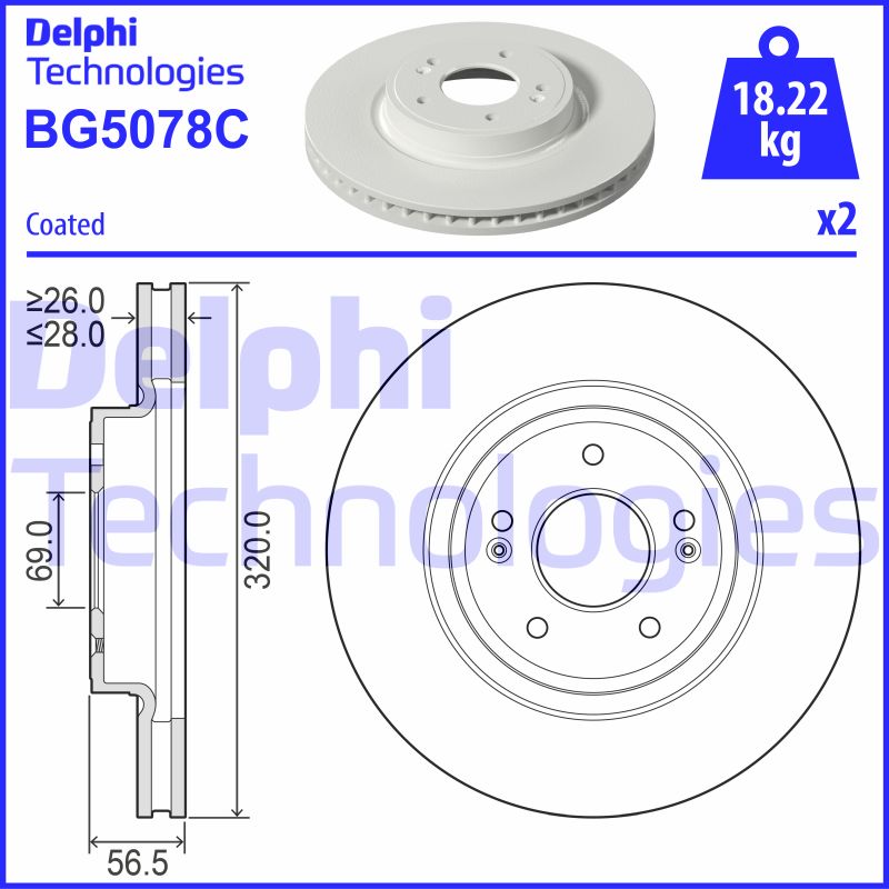 Bremsscheibe Vorderachse Delphi BG5078C von Delphi