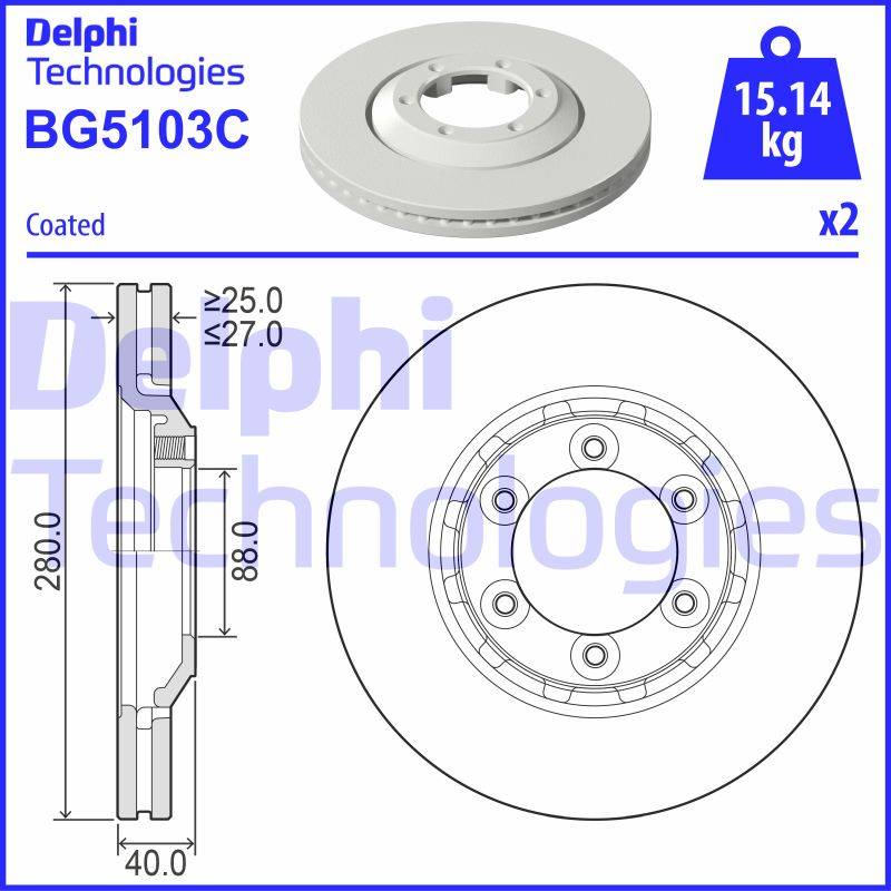 Bremsscheibe Vorderachse Delphi BG5103C von Delphi